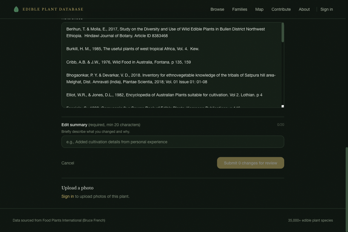 Edit summary field and Submit button, with photo upload section below